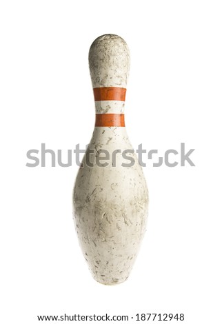 Used vintage bowling pin isolated on white
