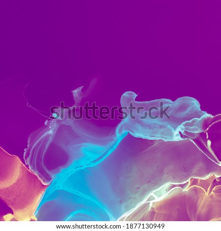 Fractal Watercolor. Signal concept. Optical Cover. Yellow Distressed Banner. Futuristic Vibrant Textile. Turquoise Vintage Painting. Hallucination Concert. Purple Fractal Watercolor. Royalty-Free Stock Photo #1877130949