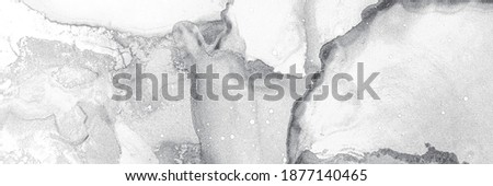 Metal Ink Fluid. Silvery Glitter Effect. Reflective Canvas. Brilliance Backdrop. Black Giltter Wallpaper. Luxury Pattern. Grey Satin Batik. White Metal Ink Fluid. Royalty-Free Stock Photo #1877140465