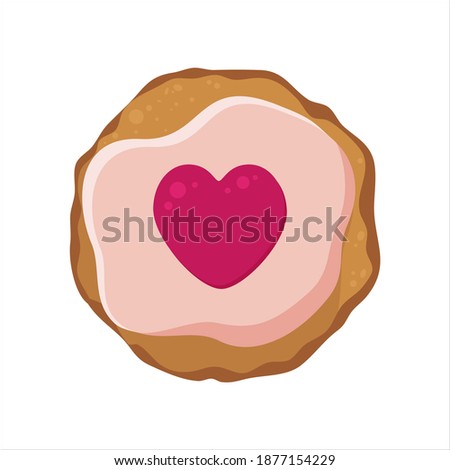 Cookies with jelly and pink heart. Vector element for printing on fabric, printed products, collage. illustration for greeting products, corporate identity of stores, cookie production
