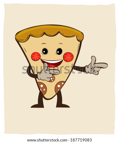 pizza smiling character pointing sign