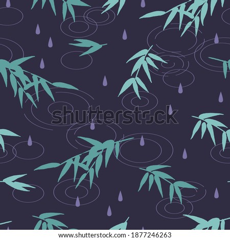 Bamboo and Rain Drop in the Night Vector Graphic Seamless Pattern can be used for Background and Apparel Design