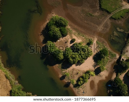 Aerial view of an island in the middle of a river. Guadiana River Portugal	