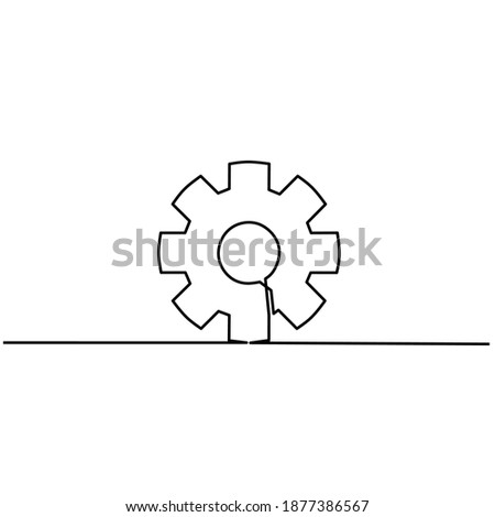 Continous line drawing of moving gears wheels, one line, vector ilustration