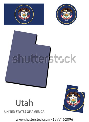 flag and silhouette of the American state of Utah vector illustration