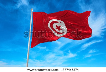 Large Tunisia flag waving in the wind