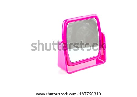 Table pink mirror isolated white background