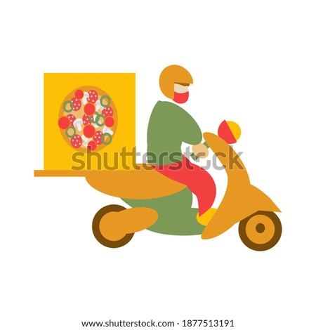 Moped delivery of pizza Flat vector illustration