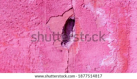 pink color of a concrete wall crack, the destruction of the wall texture background. banner