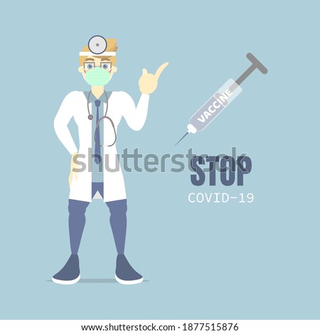 mers-cov middle east respiratory syndrome (corona virus, covid-19) vaccine with doctor, health care concept, flat character design clip art vector illustration cartoon Royalty-Free Stock Photo #1877515876