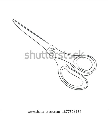 scissors, black and white outline. stencil. thing. Scissors in hand drawn doodle style. Sketch. Isolated on a white background vector eps 10