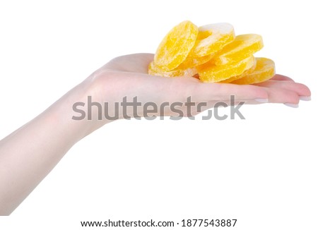 Pineapple delicious marmalade in hand on white background isolation