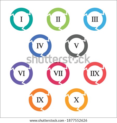 Colorful info-graphic roman numbers can be use to create presentation. Bullet points roman numbers one to ten. Vector numbers.