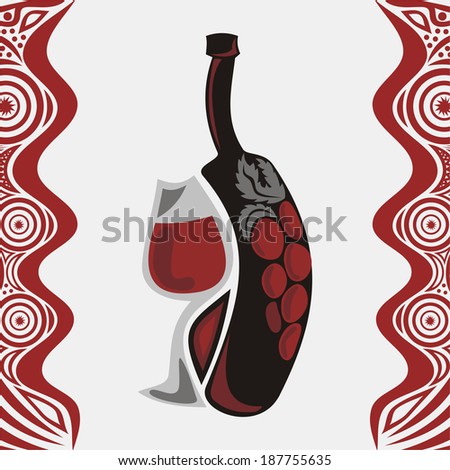 Wine bottle glass grape vector illustration
