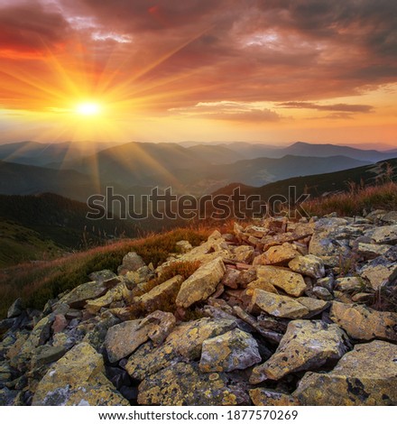scenic moutains landscape  in European mountains, awesome summer sunset, Carpathian mountains, Ukraine, Europe, Gorgany range, vertical image