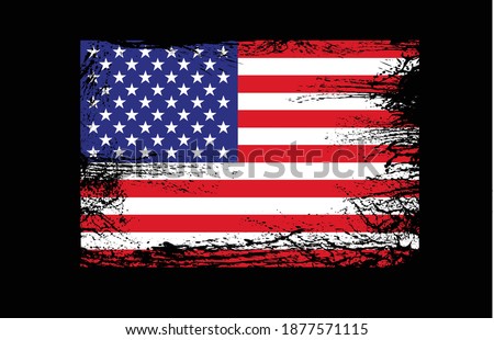Grunge USA flag on black background. American flag, army, patriotic flag.  High resolution