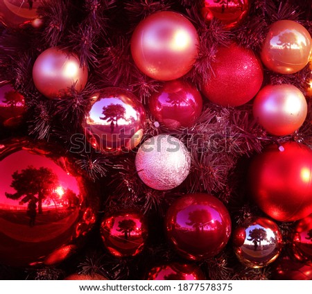 Photo background festive Christmas balls for the New Year. Example of holiday balloons for wallpaper or website