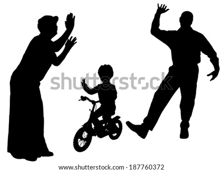 Vector silhouette of family on white background.