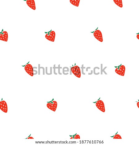 Red strawberries seamless on white background. Valentines day, summer illustration with sweet berries. Color vector illustration