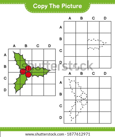 Copy the picture, copy the picture of Holly Berries using grid lines. Educational children game, printable worksheet, vector illustration