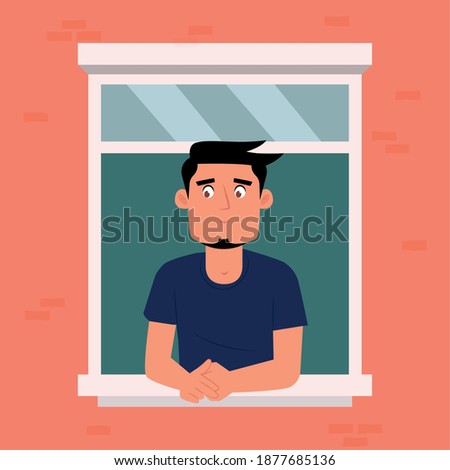 Man in window hygge style design ilustration - Vector