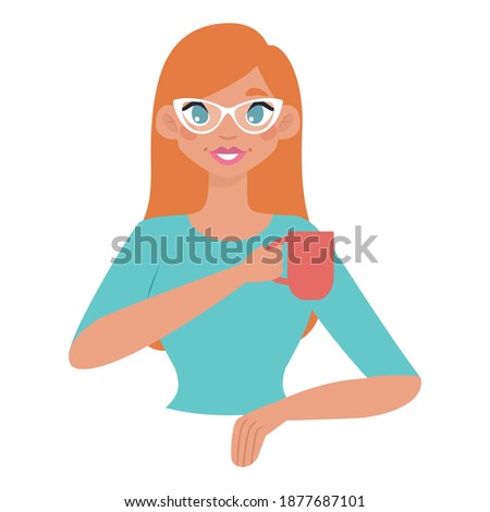 Isolated girl red head hygge style icon - Vector