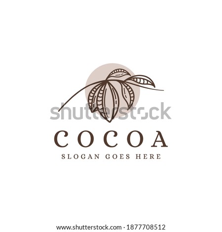line art cocoa branch logo, cocoa bean, cocoa plant logo icon vector template on white background Royalty-Free Stock Photo #1877708512