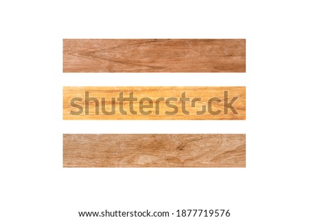 closeup view of three horizontal wooden plank isolated on white background with clipping path for design or work