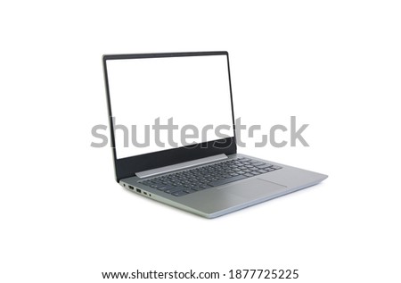 Laptop with blank white screen isolated on white background. Notebook computer with empty space and clipping path