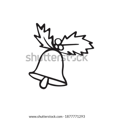 Christmas bell single. Hand drawn design element for greeting card, coloring book. Vector doodle illustration isolated on white background.