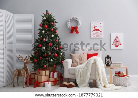 Beautiful living room interior decorated for Christmas