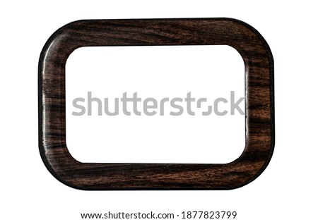 Thick dark brown frame with wood pattern without corners, horizontal frame with rounded corners for photos, text, images or paintings, isolated on a white background