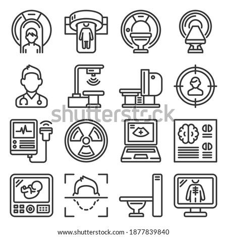 Medical Research Devices. CT Scan, MRI and X-ray Icons Set. Vector Royalty-Free Stock Photo #1877839840