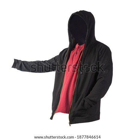 black sweatshirt with iron zipper hoodie and burgundy  t-shirt   isolated on white background.sporty style