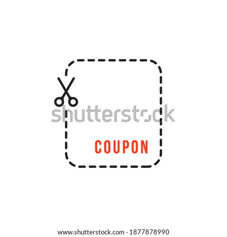 thin line coupon with simple scissors. concept of free promotion label for loyalty program or closeout. linear flat trend separation fee logo element graphic art design isolated on white background