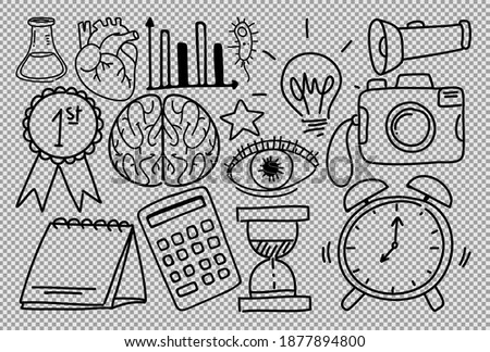 Different doodle strokes about school equipment isolated on transparent background illustration
