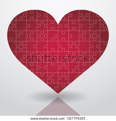 red heart with jigsaw puzzle on skin. vector.