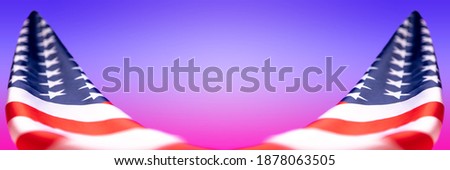 National flag of the USA isolated over gradient pink blue colors background.