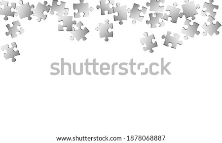 Abstract brainteaser jigsaw puzzle metallic silver pieces vector background. Scatter of puzzle pieces isolated on white. Challenge abstract concept. Jigsaw match elements.