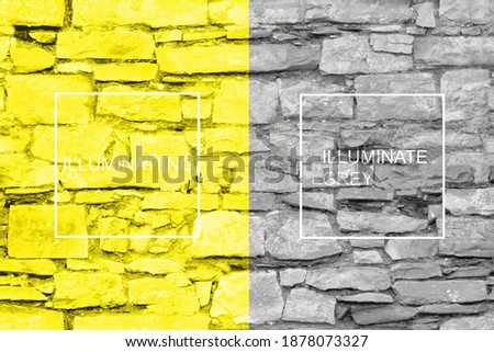 rough sandy texture of an old medieval stone wall in neutral and yellow colors, pandemic concept, Illuminating and Ultimate gray  color of the year 2021. Background for design, close-up