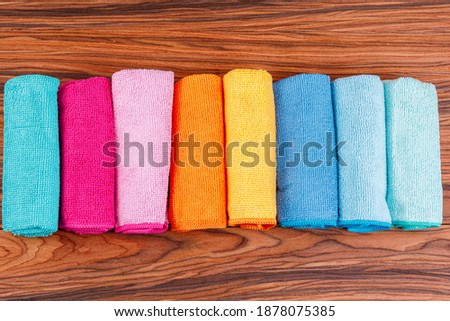 Colored microfiber cloths in a row