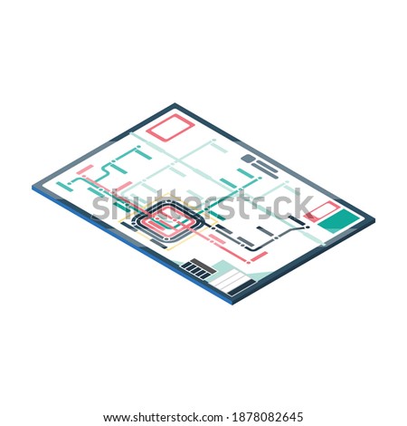 Board games isometric with dice pegs tokens virtual on tablet screen vector illustration
