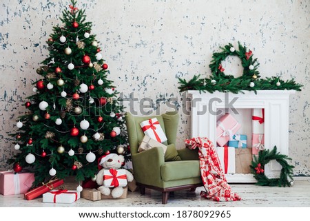 Christmas tree with gifts decor interior new year vacation