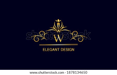 Golden monogram on a black background with the letter W. Graceful logo with the initial. Universal emblem, symbol of restaurant, business, greeting cards, invitations.