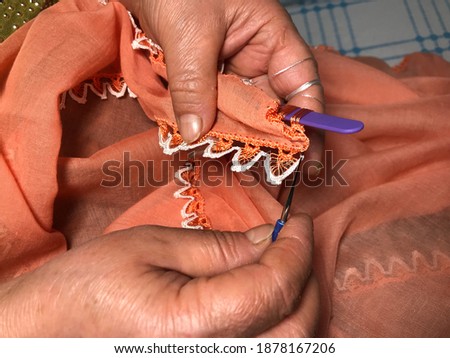woman doing handwork knitting knitting embroidery handcrafted handmade natural Anatolian local ethnic authentic hands detail Macro shot buying now.