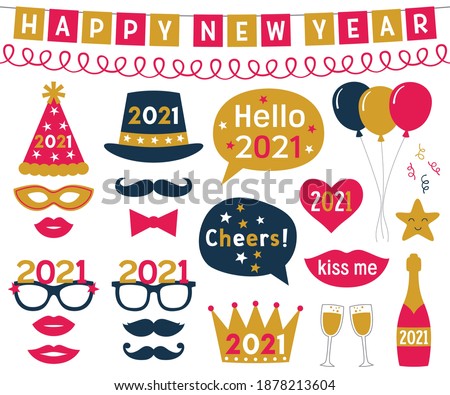 New Year 2021 vector photo booth props set