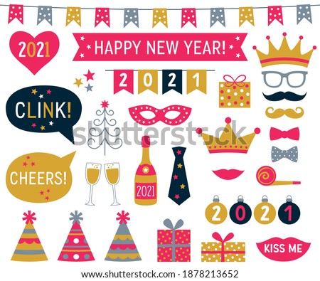 New Year 2021 vector photo booth signs 