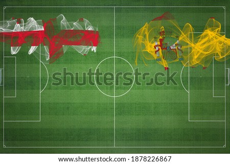 Georgia vs Spain Soccer Match, national colors, national flags, soccer field, football game, Competition concept, Copy space