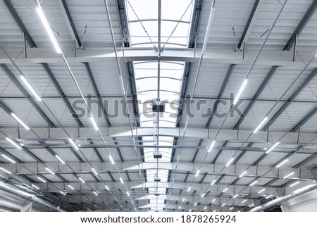 large industrial hall - transport warehouse - modern LED lighting Royalty-Free Stock Photo #1878265924
