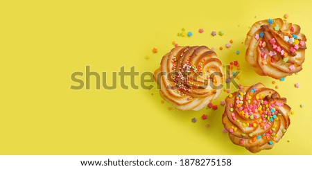 sweet cake on a colored background